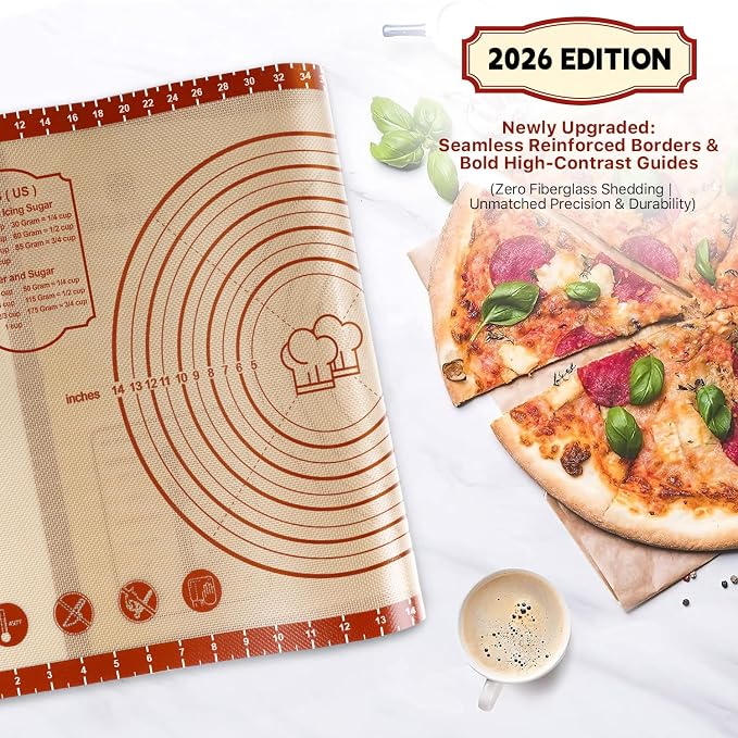 2 Pack Non Stick 26''x16'' Extra Large Thick Silicone Pastry Mat and 16''x11'' - Image 2