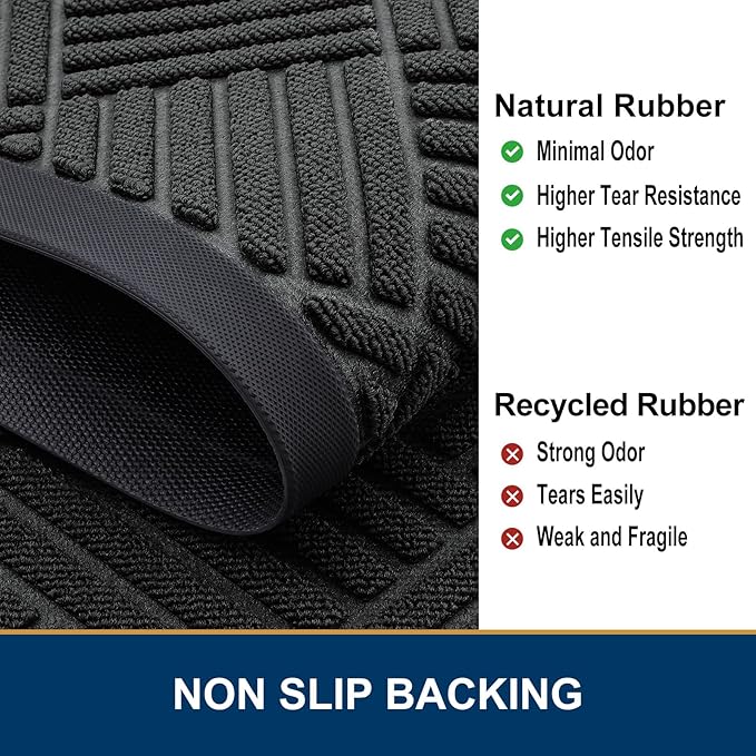 Smiry Front Door Mat Outside Entrance, Heavy Duty Outdoor Indoor Natural Rubber Doormat, Non Slip, Trap Dirt and Moisture, Easy Clean, Low Profile Patio Porch Entryway Mat, 71x47, Black