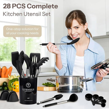 NCUE Silicone Cooking Utensils Set, Food Grade Silicone and Stainless Steel - Image 2