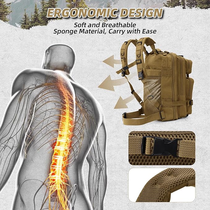 Small Military Tactical Backpack, 30L Tactical Assault Bag for Men, Army Assault Rucksack GYM Hiking Backpack Bug Out Bag Khaki