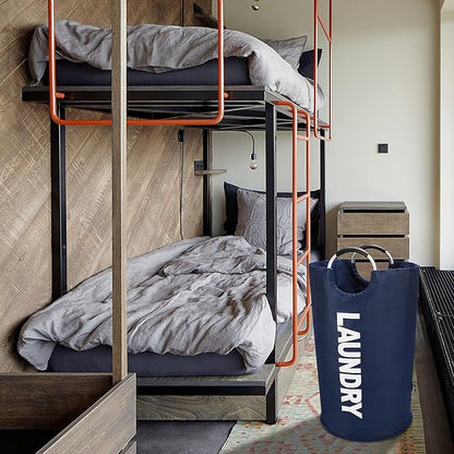 DOKEHOM 125L X-Large Collapsible Washing Laundry Basket Bag (7 Colors) for Bedroom, Fabric (Dark Blue, XL)