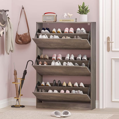 Shoe Cabinet with 3 Flip Drawers, Hidden Wood Shoe Cabinet, Freestanding Shoe - Image 7