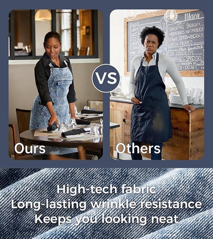 Denim Apron with Pockets for Hair Stylist Gardening Craftsmen Barista Women - Image 6