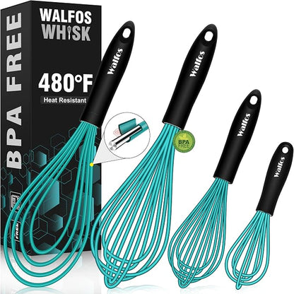 Walfos Silicone whisk, Whisks for Cooking Non Scratch, BPA Free whisk set of 4 by Walfos
