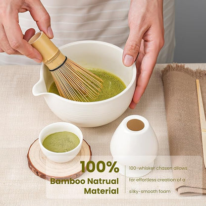 Matcha Whisk Set, Ceramic Bowl Matcha Kit & Handcrafted Bamboo Chasen, Complete - Image 5
