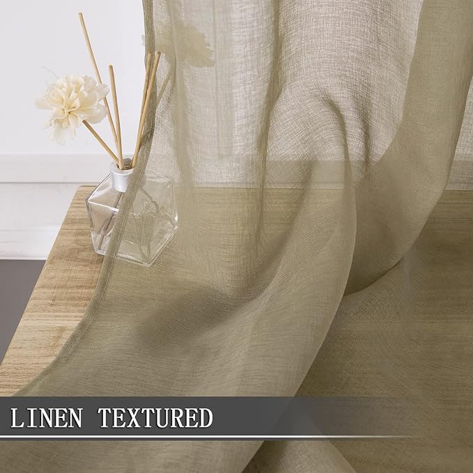 Tollpiz Sheer Curtains Bedroom Linen Textured Curtain Sheers Light Filtering - Image 2
