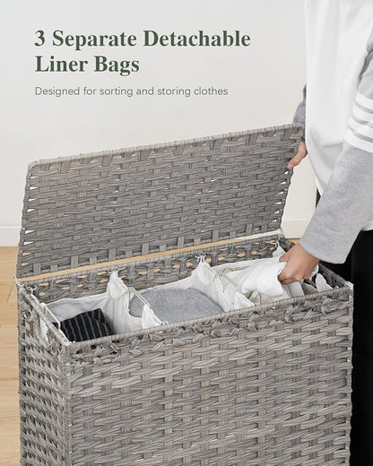 Laundry Hamper with Lid 132 L, Clothes Hamper with Lid, Handwoven Rattan - Image 3