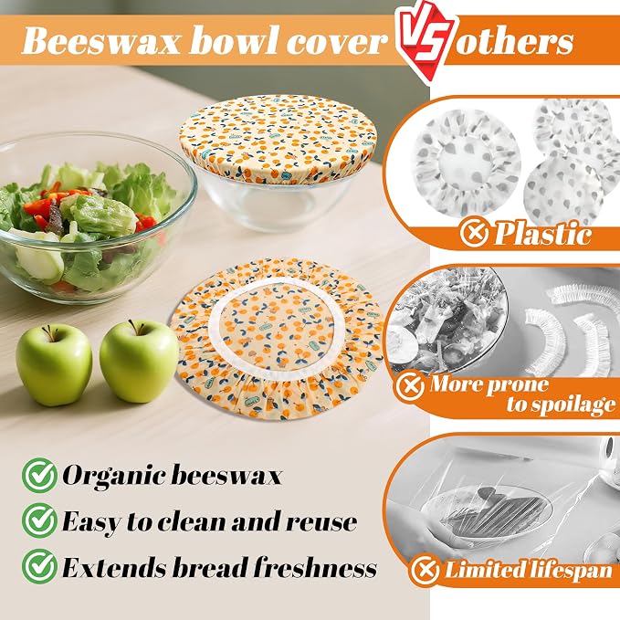 OHIYO Reusable Beeswax Bowl Covers, Elastic Cotton Cloth Sourdough Bread Cover - Image 3