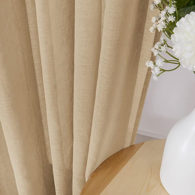 Tollpiz Sheer Curtains Linen Textured Bedroom Curtain Sheers Light Filtering - Image 3