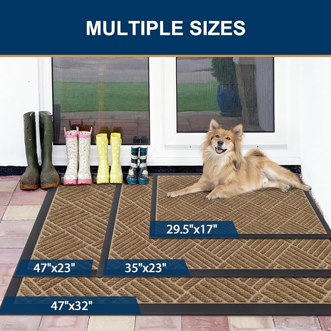 Smiry Front Door Mat Outside Entrance, Heavy Duty Outdoor Indoor Natural Rubber - Image 2