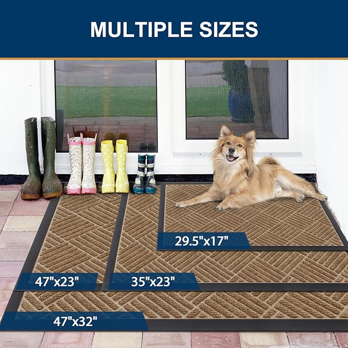 Smiry Front Door Mat Outside Entrance, Heavy Duty Outdoor Indoor Mat, Natural Rubber Doormat, Non Slip, Trap Dirt and Moisture, Easy Clean, Low Profile Patio Porch Entryway Mat, 71x47, Coffee