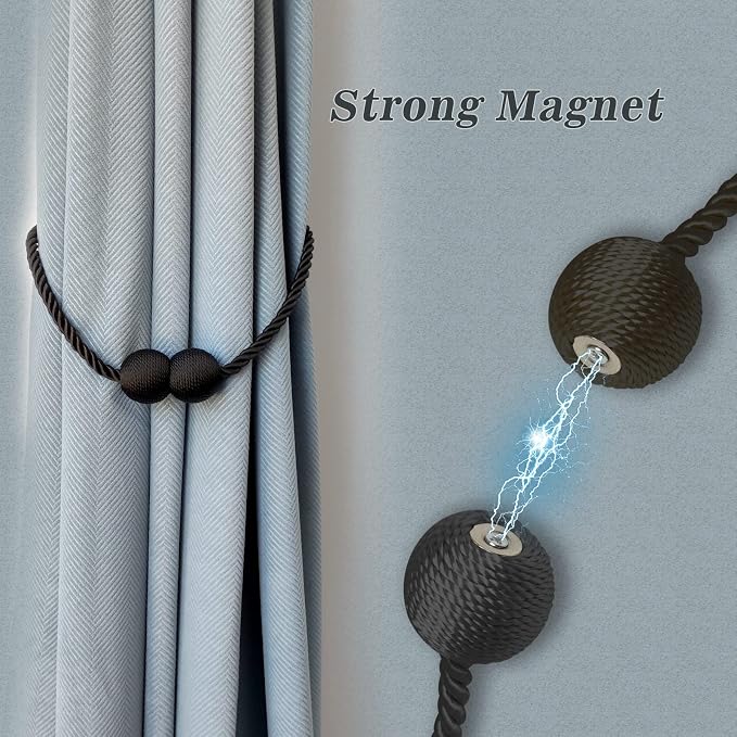 Hion Magnetic Curtain Tiebacks 4 Pack, Nickel-plated Metal and Polyester - Image 3