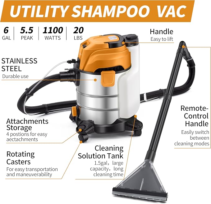 Shop Vacuum Wet and Dry, 6 Gallon 5.5 Peak HP, 3 in 1 Wet/Dry/Upholstery Shop - Image 3