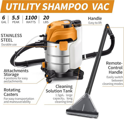 Shop Vacuum Wet and Dry, 6 Gallon 5.5 Peak HP, 3 in 1 Wet/Dry/Upholstery Shop - Image 3