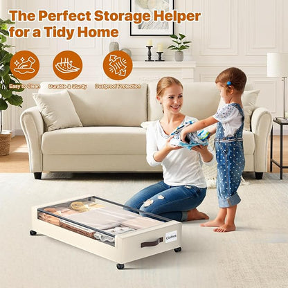 Under Bed Storage with Wheels, XXL 60L Under Bed Storage Containers with Clear - Image 3