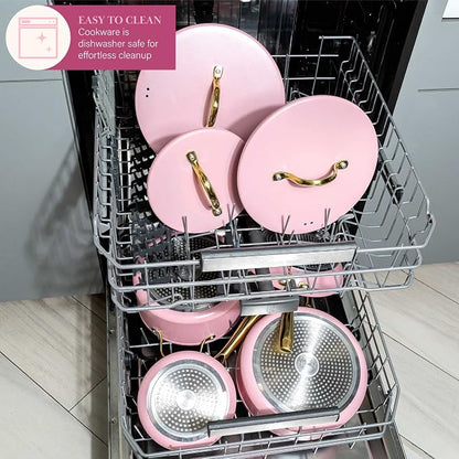 Paris Hilton Iconic Nonstick Pots and Pans Set, Matching Lids - Image 7