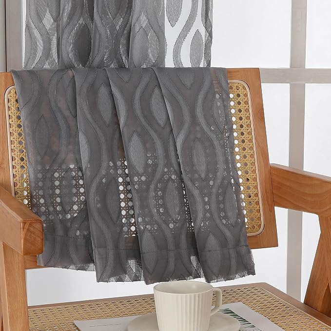 Aiyufeng Charcoal Grey Sheer Curtains 84 Inches Long 2 Panels, Solid Airy Light - Image 9
