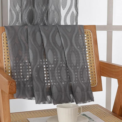 Aiyufeng Grey Valances for Windows, Clip Jacquard Chic Wavy Line Voile Sheer - Image 7