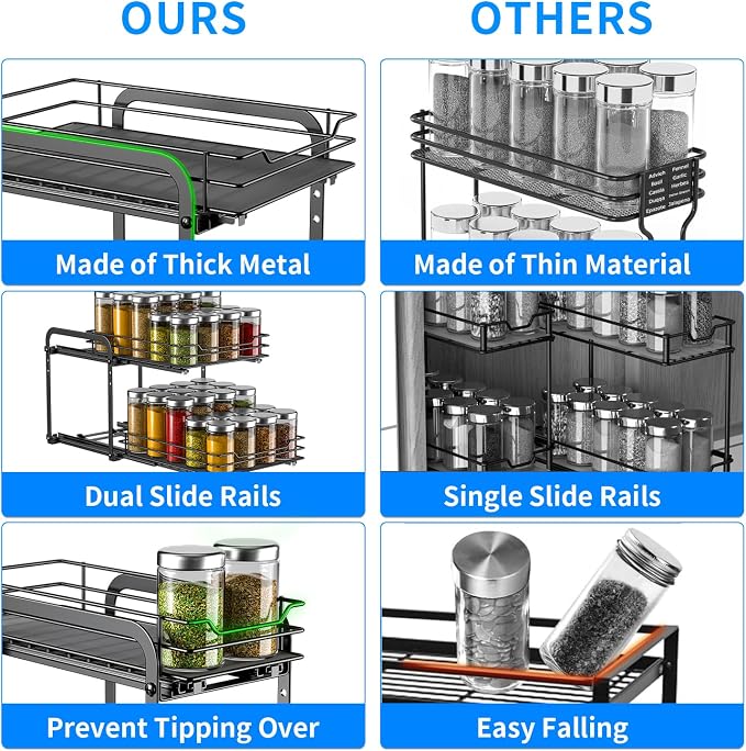 RCHYFEED Spice Rack Organizer for Cabinet, 2 Tier Pull Out Spice Racks for - Image 6