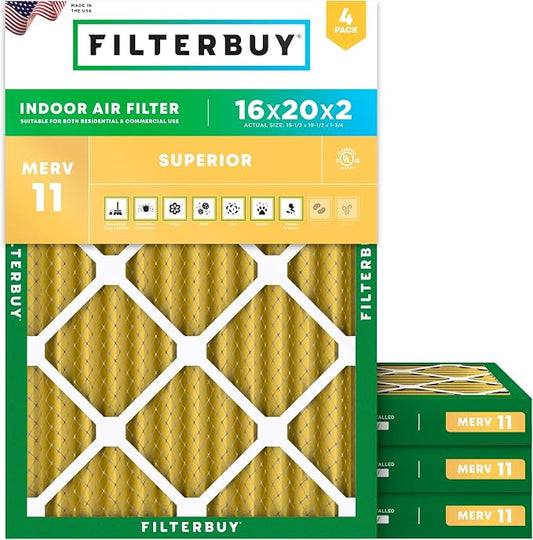 Filterbuy 16x20x2 Air Filter MERV 11 Allergen Defense Replacement, by Filterbuy