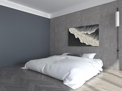 NANKAI Handcrafted Thick Texture Black and White Abstract Canvas Art Ocean Wave - Image 6