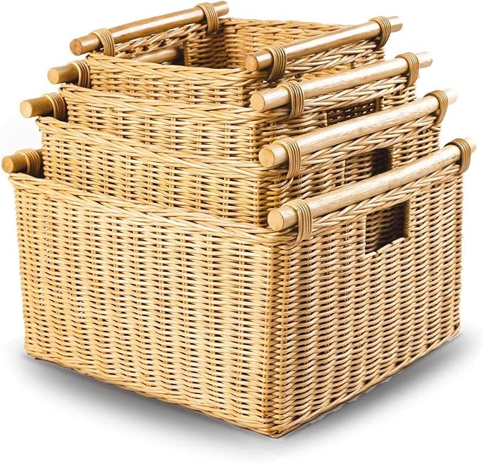 The Basket Lady Deep Pole Handle Wicker Storage Basket, 11.5 in L x 11.5 in W x - Image 6