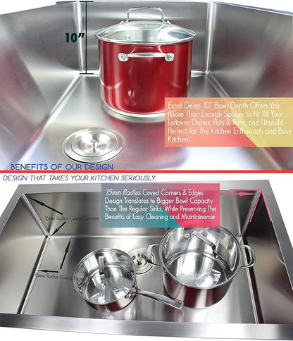 17 in. x 15 in. x 9 in. 16-Gauge Stainless Steel Undermount Single Bowl Bar Prep Kitchen Sink with Collapsible Colander Set and Strainer