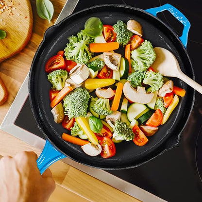 Bruntmor 12'' Blue Pre-seasoned Cast Iron Frying Pan, 12 Inch Oven Safe Skillet - Image 7