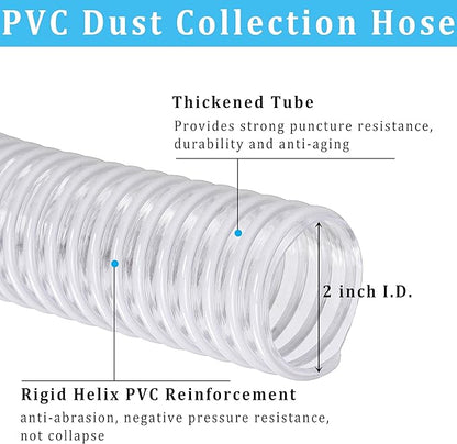 Dust Collection Hose 2 in × 5 ft Heavy Duty Clear Flexible PVC Reinforced - Image 2