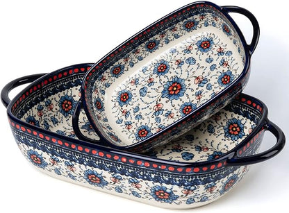 Baking Dish Ceramic Baking Pan Blue Casserole Dish Rectangular Baking Set 2pcs by ONECCI