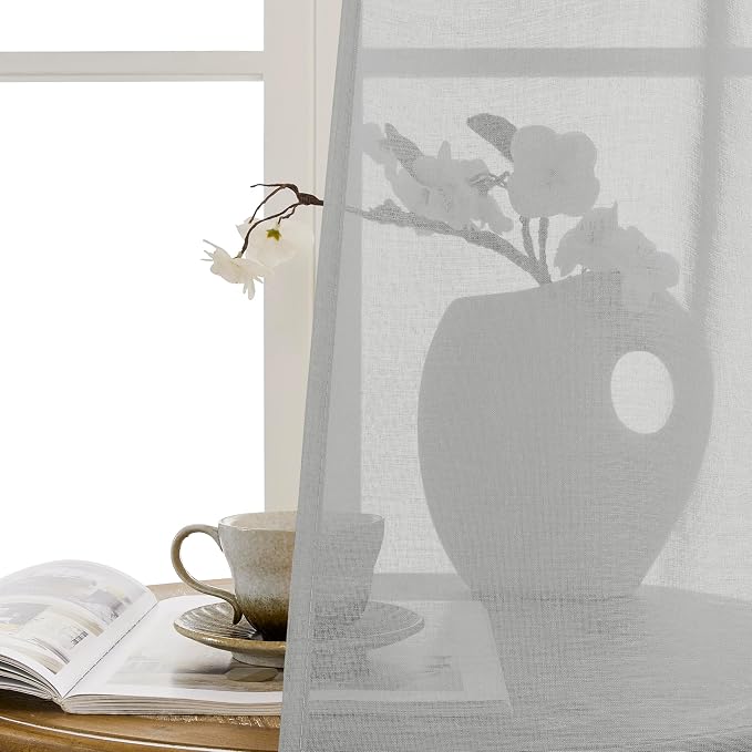 Tollpiz Sheer Curtains Closet Linen Textured Curtain Sheers Doorway Light - Image 9