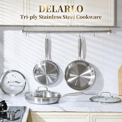 DELARLO Tri-Ply Stainless Steel Pan, 18/10 Frying Pan, Oven Safe Up to 600°F - Image 4