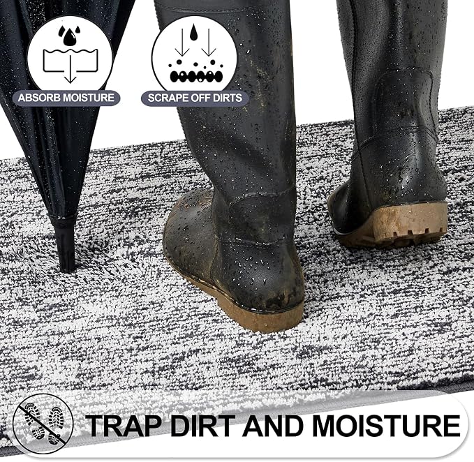 REFETONE Indoor Doormat, Front Door Mat 24"x36" Absorbent Rubber Backing Non - Image 3