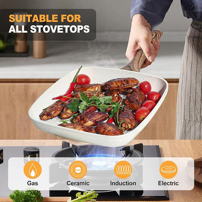 NEWBULIG 3-Piece Nonstick Grill Pan Set, Square Griddle Pans - Image 4