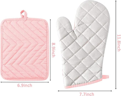 GROBRO7 6Pcs Cotton Oven Mitts and Pot Holders Set Heat Resistant Hot Pads - Image 2