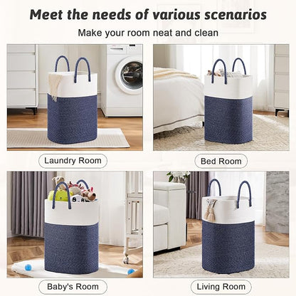Laundry Basket, Woven Cotton Rope Laundry Hamper, Versatile Storage - Image 5