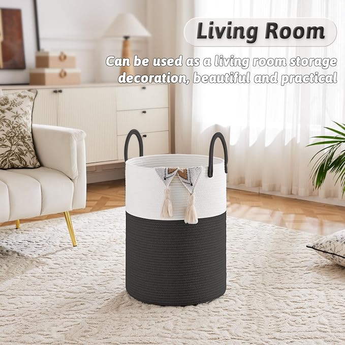Laundry Basket, Woven Cotton Rope Laundry Hamper, 100L - Image 5