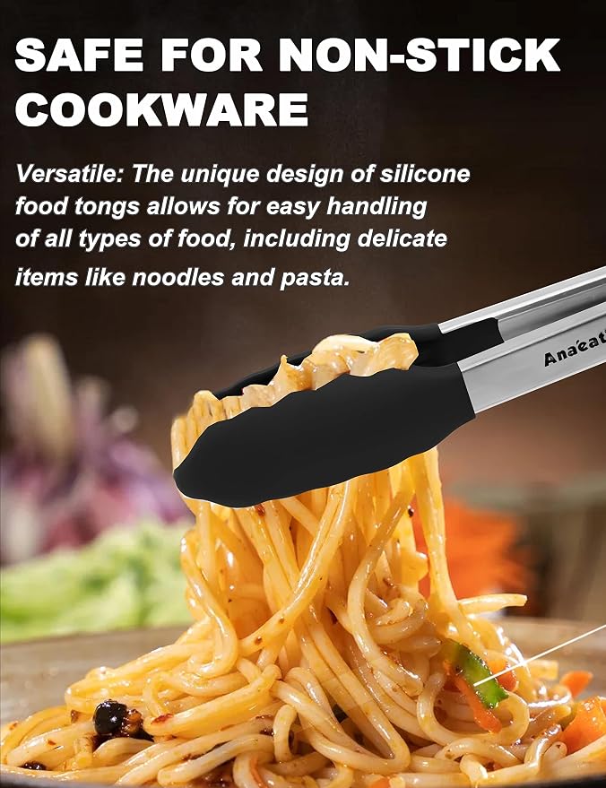 Anaeat 3 Pack 7" Mini Non-Stick Silicone Locking Tongs - Image 4