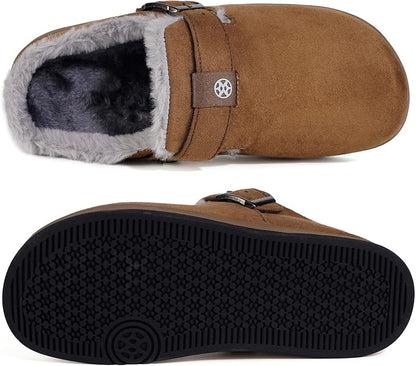Fur Lined Clogs for Women Men Suede Winter Slippers Arch Support Slip on Mules - Image 3