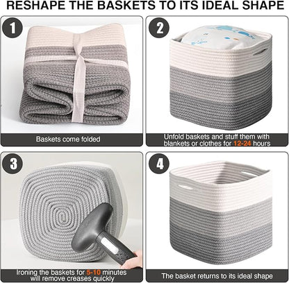 11 Inch Cube Storage Bins, Storage Cube Organizer Bins, Woven Cotton Rope Basket - Image 7