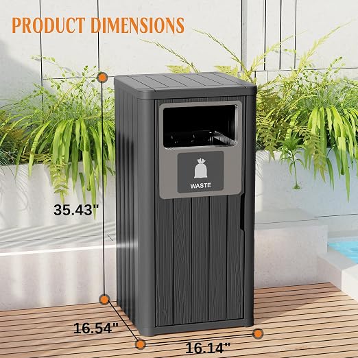 ROJIK 35" Tall Outdoor Trash Can, Weatherproof Resin Garbage Indoor Durable - Image 7