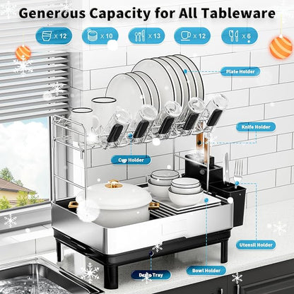Ewaiira Dish Drying Rack, 2 Tier Large Dish Rack, Stainless Steel Dish Drainer - Image 8