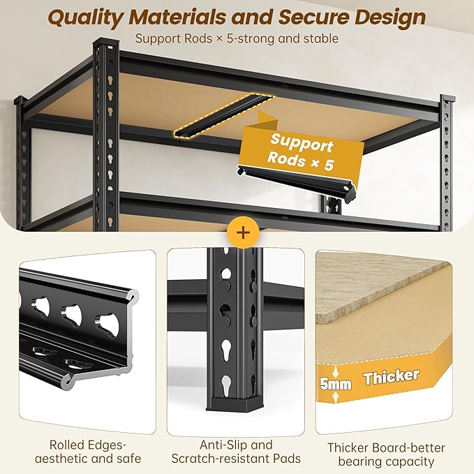 1980LBS Storage Shelves, 5-Tier Adjustable Pantry Shelves, Metal Shelving Unit - Image 6
