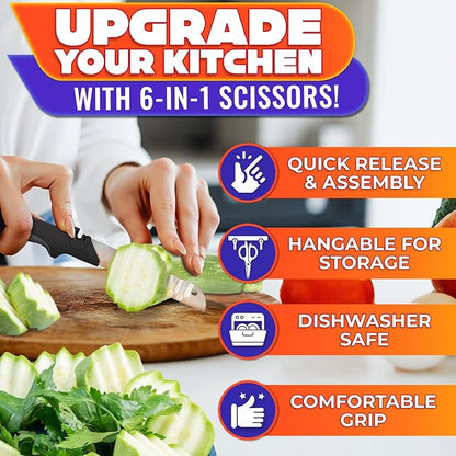 Cutting Board Scissors for Food – 6-in-1 Kitchen Shears - Image 4