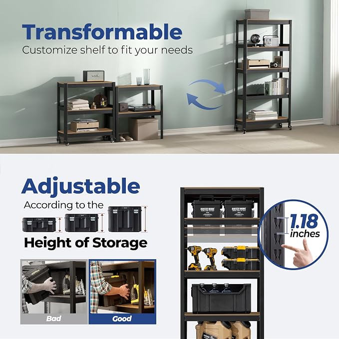 HOMEDANT House 5-Tier Metal Rolling Cart Shelf Rack Casters Heavy Duty - Image 12
