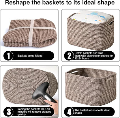 Storage Baskets for Organizing Shelves, Woven Cotton Rope Bins for Baby Nursery - Image 7