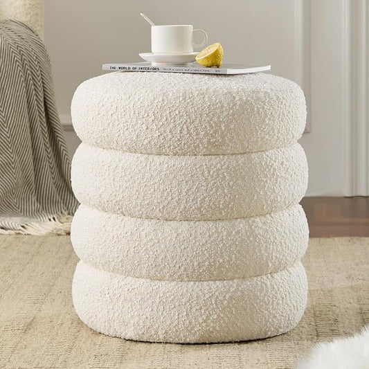 Round Ottoman with Storage Boucle Ottoman Stool with Storage Removable Lid by Krcix