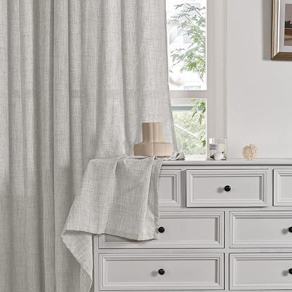 YoungsTex Light Grey Linen Curtains 63 Inches Length 2 Panels - Image 9