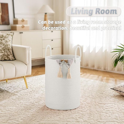 Laundry Basket, Woven Cotton Rope Laundry Hamper, 80L - Image 2
