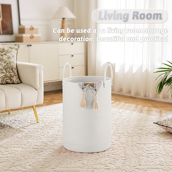 Laundry Basket, Woven Cotton Rope Laundry Hamper, 100L - Image 2